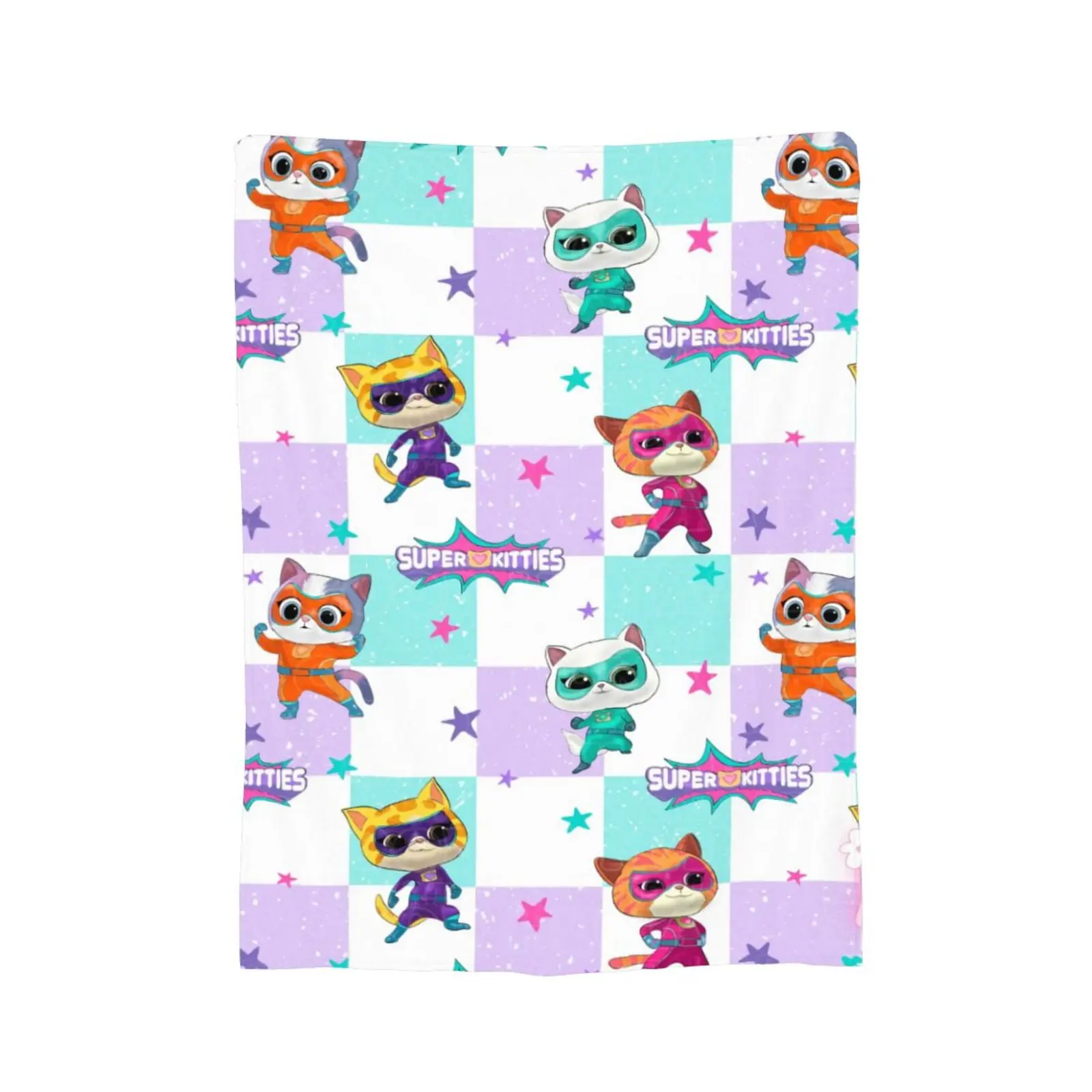 SuperKitties Cartoon Printed Flannel Throw Blanket - Ultra Soft, Anti-Pilling, Lightweight, Wrinkle Resistant, Cozy - Decorative Sofa Blanket for Kids - Ideal for Watch Party