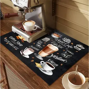 HarleyLand Coffee Theme Pattern Kitchen Countertop Mat, 1 Count  Non-slip Coffee Machine Mat, Absorbent Kitchen Countertop Mat, Kitchen Decor, Housewarming Gift, Coffee Table Mat