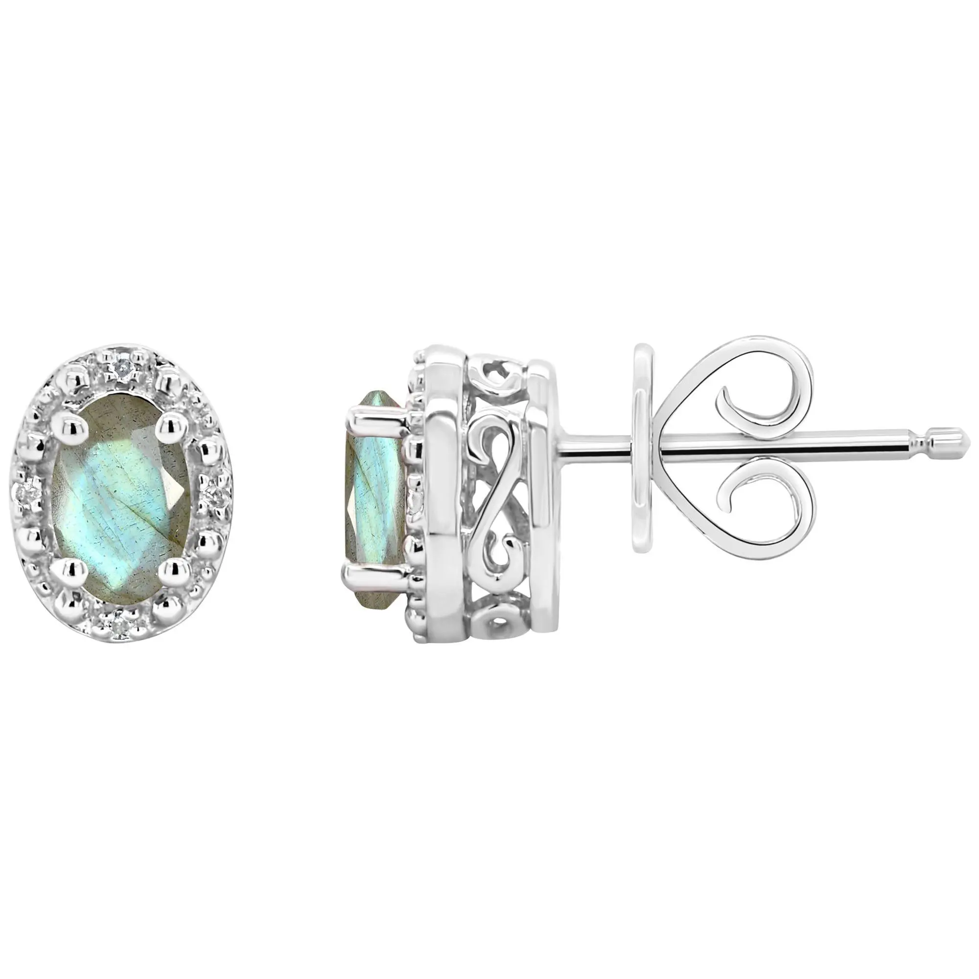 Affinity Gems Oval Labradorite & Diamond Earrings, Sterling