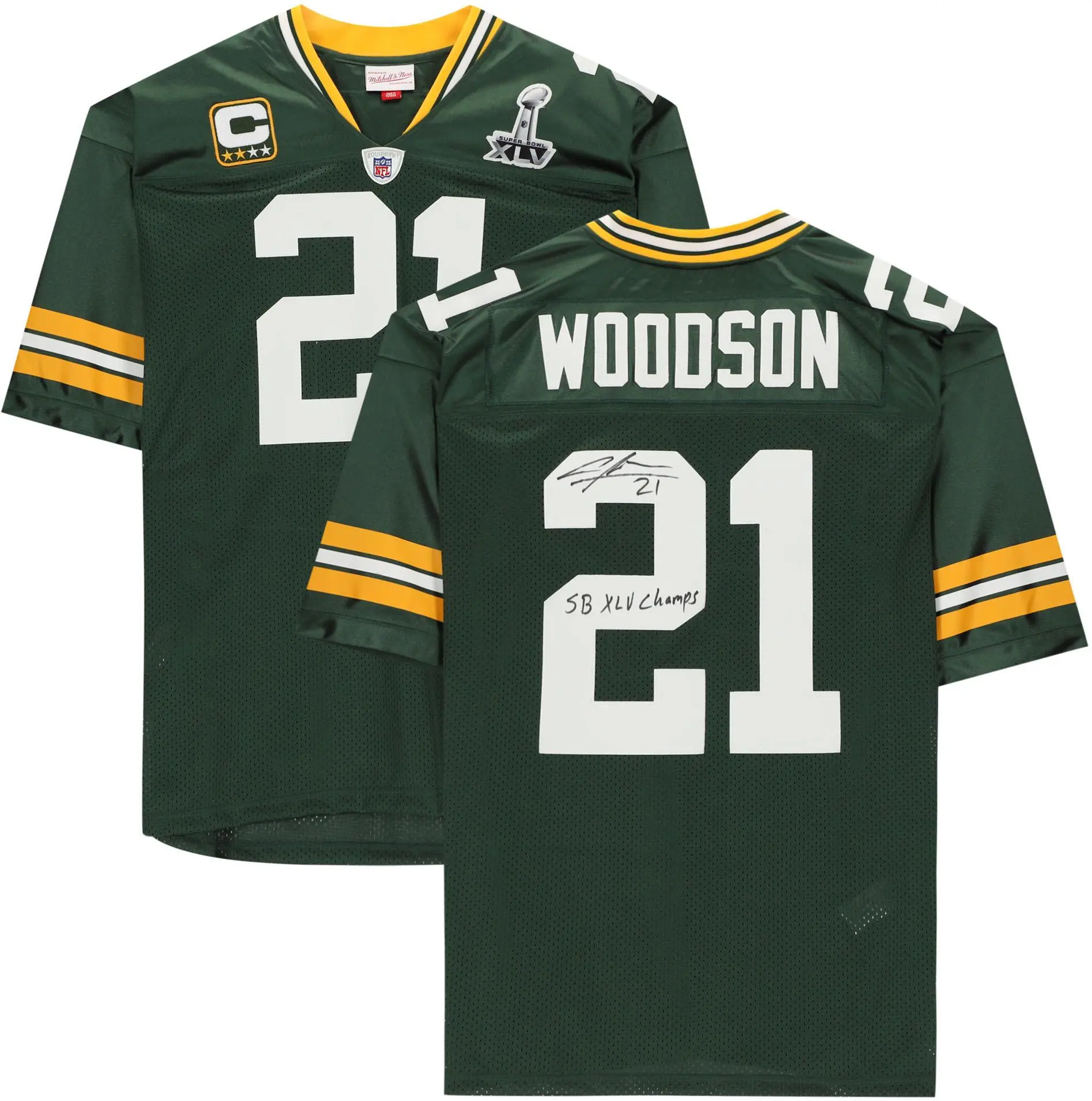 Charles Woodson Green Bay Packers Autographed Green Mitchell & Ness Super Bowl XLV Throwback Authentic Jersey with "SB XLV Champs" Inscription - Fanatics Authentic Certified