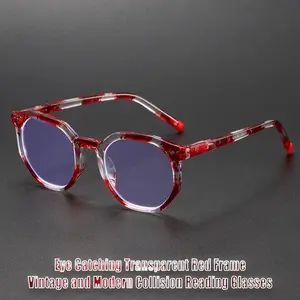 Polygonal small frame round reading glasses, gradient printed frames, fashionable decorative glasses for reading and writing.