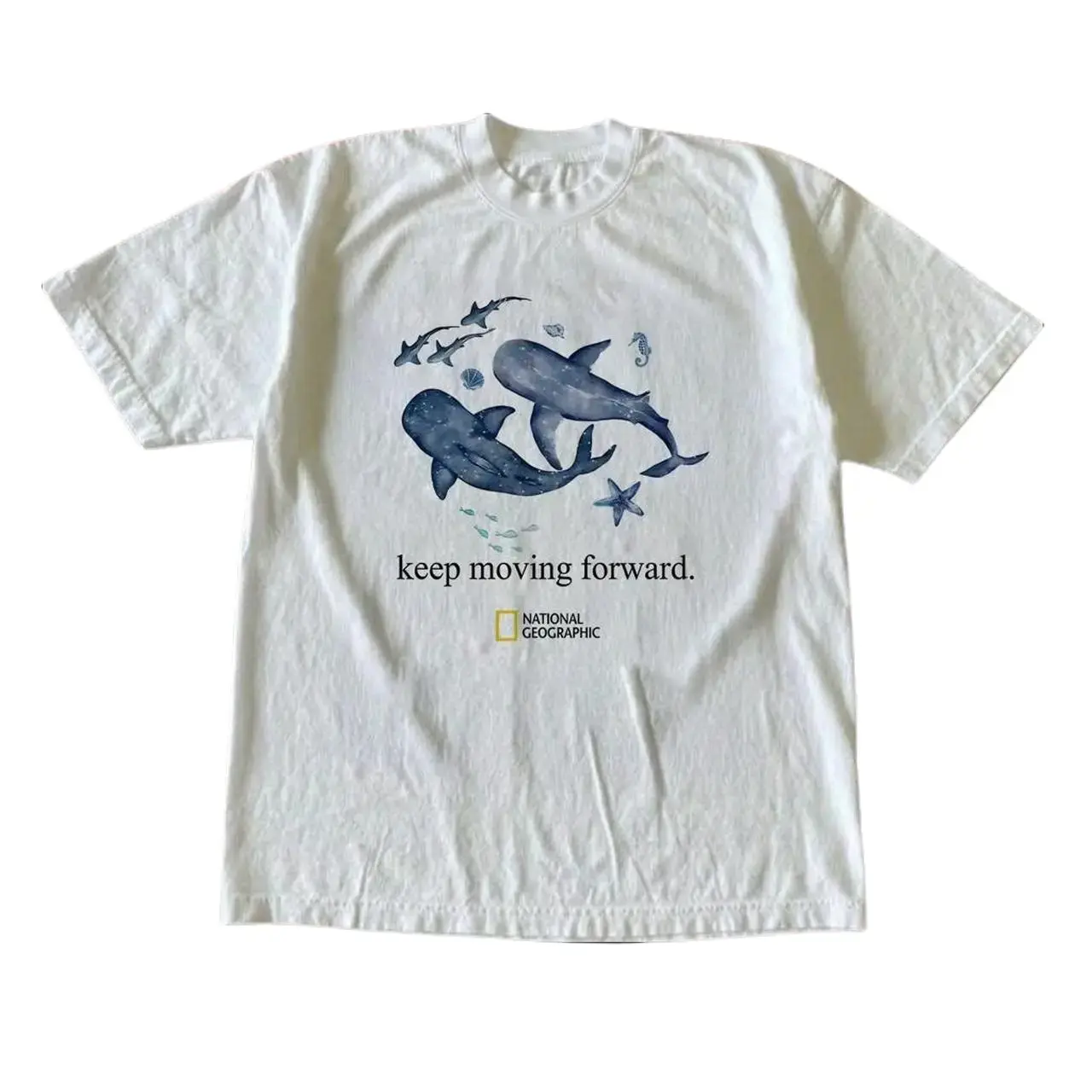 Men's and Women's T-shirt, Whale Keep Moving Graphic Tee, Animal Tee, Unisex T-shirt, Gift T-shirt, Y2k Unisex Graphic Tees Gothic Grunge Emo Scene Amity Affliction Style Clothes Menswear Womenswear Streetwear