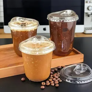 100 pcs/50 sets, 50 cups + 50 lids, super thick disposable thermoformed milk tea/coffee/beverage/ice cream plastic cup, 12 oz (360 ml), shatterproof, suitable for parties, Valentine's Day, St. Patrick's Day, Easter, Mother's Day drinks, Party Supplies