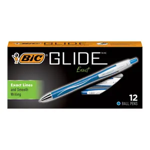 BIC Glide Exact Blue Retractable Ballpoint Pens, Fine Point (0.7mm), 12-Count Pack, Ultra Smooth Writing Blue Pens