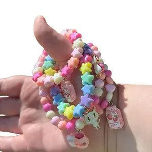 Festival Kandi Kid Cat & Strawberry Milk Charm Bracelets Stacking Set of 4
