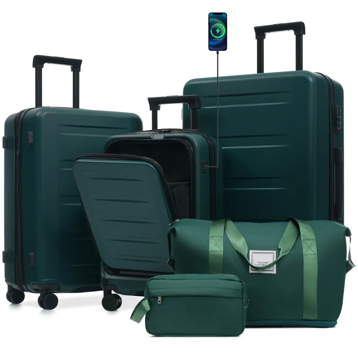 20/24/28 inch 5-piece hard luggage set, front loading quick, lightweight and expandable, USB charging TSA lock+dual rotating wheel for effortless use, matching storage bag, the preferred cost-effective luggage for travel