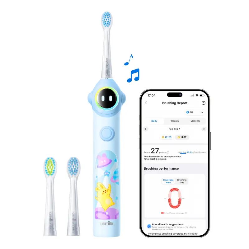 usmile Q30 Kids Electric Toothbrush 3+, Sonic Toothbrush, Voice-Guided Full-Mouth Brushing, USB-C Rechargeable, Extra-Soft Brush Heads, IPX8 Waterproof