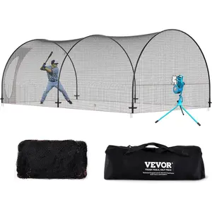 VEVOR Baseball Batting Cage, Softball and Baseball Batting Cage Net and Frame, Practice Portable Cage Net with Carry Bag, Heavy Duty Enclosed Pitching Cage, for Backyard Batting Hitting Training, 22FT