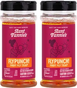 Aunt Fannie's FlyPunch Fruit Fly Trap for Indoor and Kitchen Use, Ready to Use, Made with Plant Based Ingredients, Safe Near Food, Each Bottle Lasts Up to 30 Days, Pack of 2
