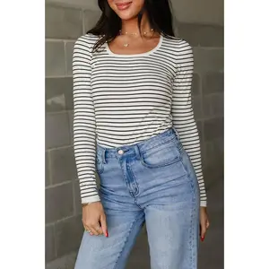 Cassie Striped Top - Ivory, Casual Style, Versatile Design, Comfortable Fit, Ideal for Everyday Wear