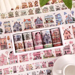 Colorful Town Pattern Washi Tape Set, 12 Rolls/box Cute House Decorative Paper Tape, DIY Decorative Tape for Scrapbooking, Journaling, Gift Wrapping