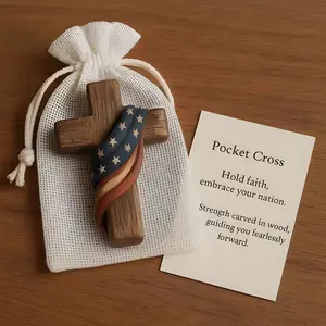 Wooden Pocket Cross Religious Gift, Unique Christian Prayer and Comfort Cross, Ideal for Women, Nuns, Baptism, First Communion, Faith