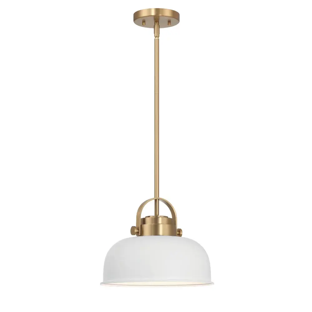 Robert Stevenson Lighting Arte Industrial Metal 2-Tone Ceiling Light White and Gold: ETL Listed Dome-Shaped Pendant