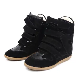 2026 Genuine Leather Casual Shoes Women's Summer Breathable Hollow Hidden Wedges Sneakers Hook Loop Trainers High Top Boots Girl Footwear Court
