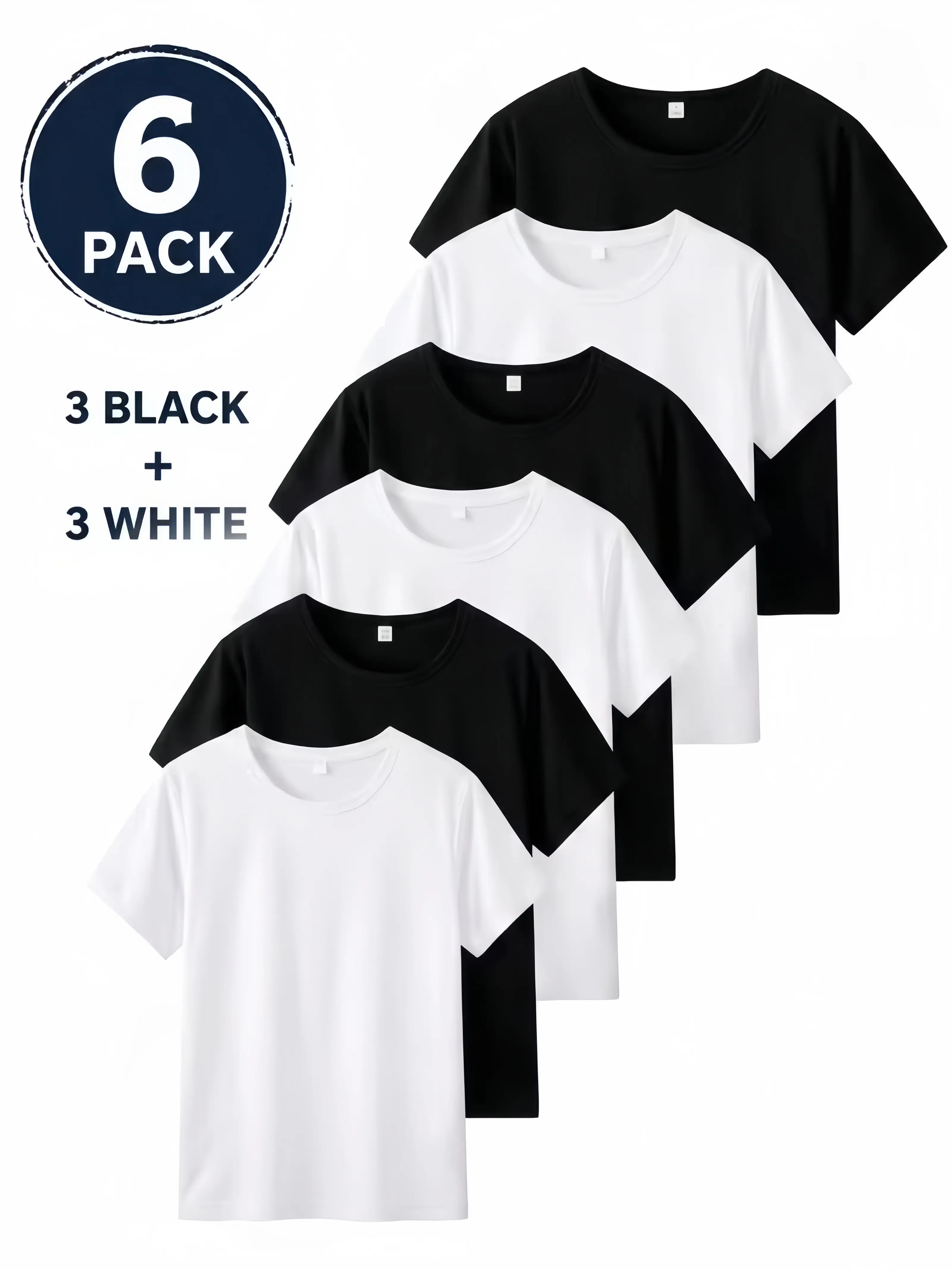 Women's 6-Pack 100% Cotton Short-Sleeve Crewneck T-Shirts - Unisex Plain Classic Fabric, Breathable Soft Lightweight Basic Tops for Sports, Casual Wear (Summer, Fall), Shortsleeve, Fitted Cut,clothes for back to school,first day of school outfits