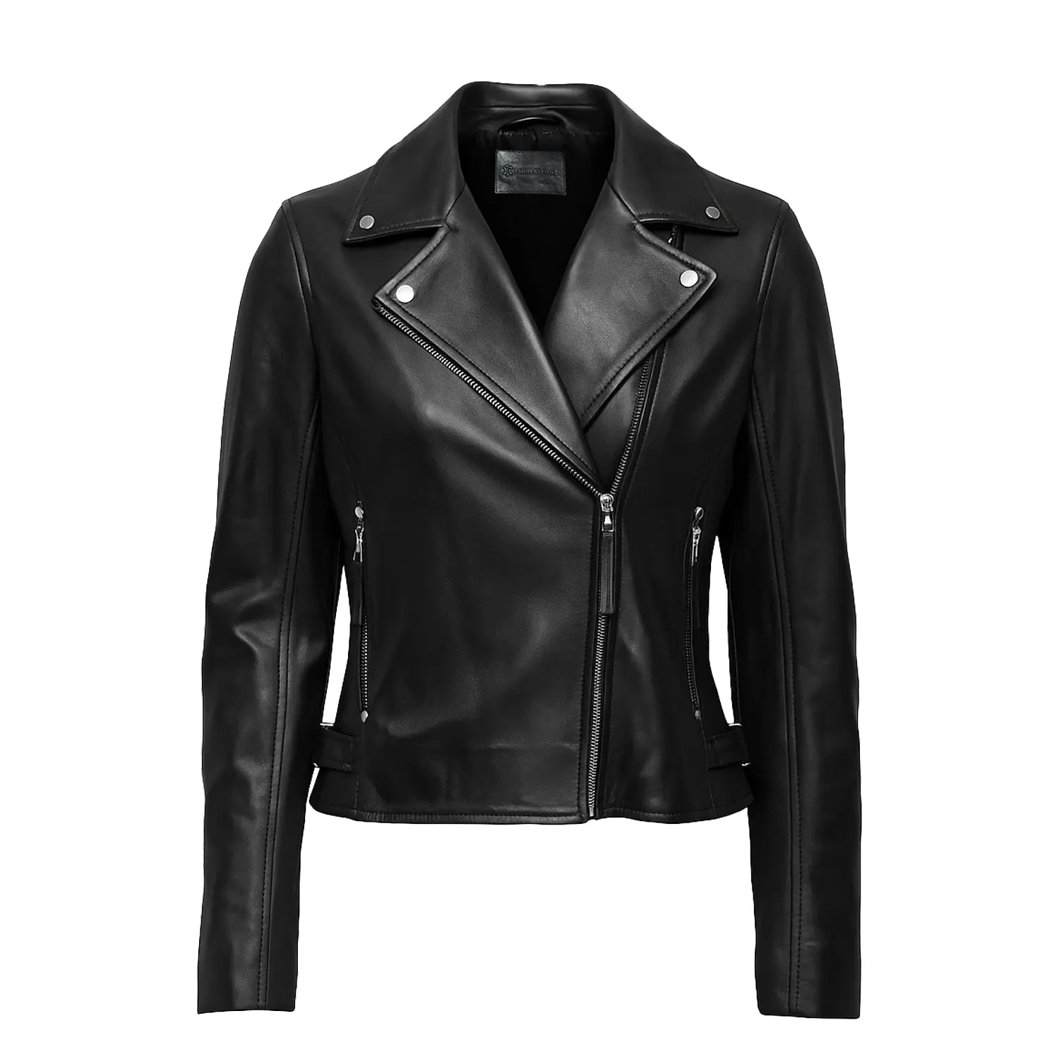 Women’s Designer Leather Jacket - Fitted Long Sleeve Gothic Rock Style Medium Length Autumn Pure Leather