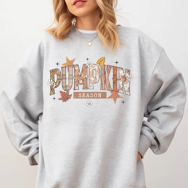 Pumpkin Season Sweatshirt - Ash Grey Cotton Fabric Jersey Aesthetic Geese