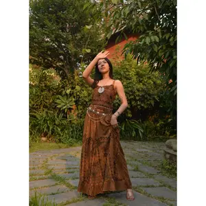 Pari Vintage Vibe Brown Top & Maxi Skirt Set