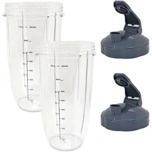 4 count 32oz Blender Cups Compatible with Nutribullet Pro 600W 900W Replacement Parts with Convenient Flip-Top To-Go Lid