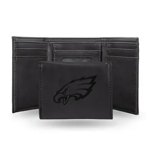 Rico  NFL Philadelphia Eagles Laser Engraved Trifold Wallet, Black