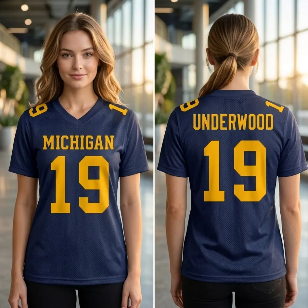 Underwood Michigan Football Jersey, Go Blue Classic Navy Blue Mesh Breathable Fabric with Maize Yellow Accents #19, Perfect Gift for Football Fan