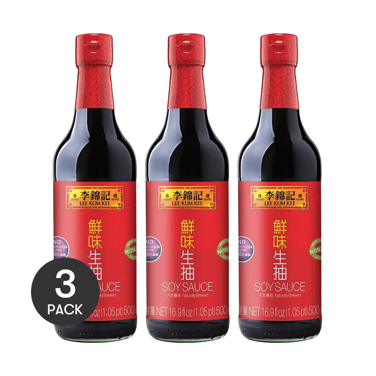 3 Pack Lee Kum Kee Soybean Sauce 16.9 fl oz - Premium Soy Sauce, All-Purpose Asian Seasoning