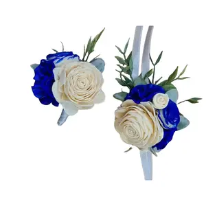 Prom Dance Flower Set, Boutonniere and Corsage Set, Custom Color Wood Flowers