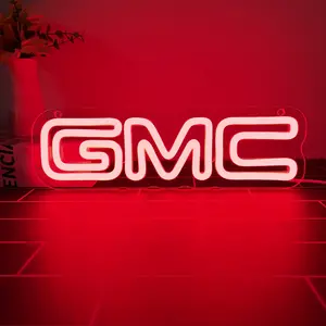 GMC Car Logo Neon Sign for Garage Decor,Led Signs for Bar Man Cave Wall Decor,Bright Light of Automotive Supplies Store Display,Easy Hanging