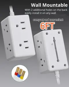 6-Foot White Flat Plug Extension Cord with 6 Outlets Wall-Mountable ETL Certified for Cruise Travel & Home Office Power Socket Extender Power Socket Expander
