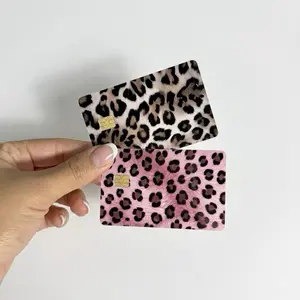 Cute Leopard & Pink Print Premium Laminated Waterproof Vinyl Card Sticker Cover, 3.37x2.125 in Scratch-Resistant Aesthetic Card Skin for DIY Scrapbooking