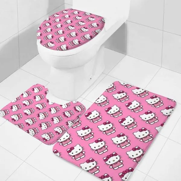Sanrio Hello Kitty Three‑Piece Bathroom Set, Complete Bathroom Accessory Kit Household Decor Gift for Girls Teens Women