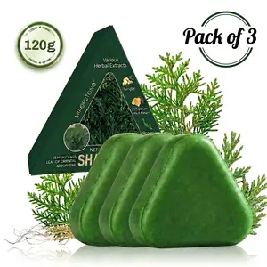 Miaofutong 120g 3-Pack Natural Triangular Shampoo Bar, Usman herbal formula, strengthens and makes hair smoother, natural shampoo bar suitable for all hair types