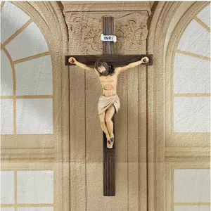 Catholic Wall Crucifix with Hand-Painted Jesus, Religious Cross Wall Hanging, Decor & Gift for Church, Home, Office, Baptism, Ornaments