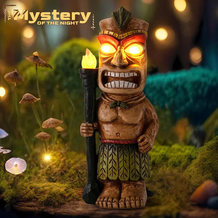 Solar Tiki LED Night Lights - Solar Outdoor Lights with LED Technology, Eco-Friendly, Bright, Energy-Efficient Outdoor Ground Lamps for Garden, Tiki Bars, Festive Decorations