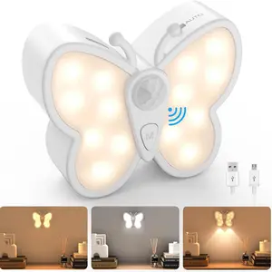 Dimmable Butterfly LED Night Light for Kids Bright Motion Sensor Night Light Lamp with Spotlight Magnetic Rechargeable Nightlight Rechargeable Nightlight for Kid Room, Bedroom, Hallway, Stairs