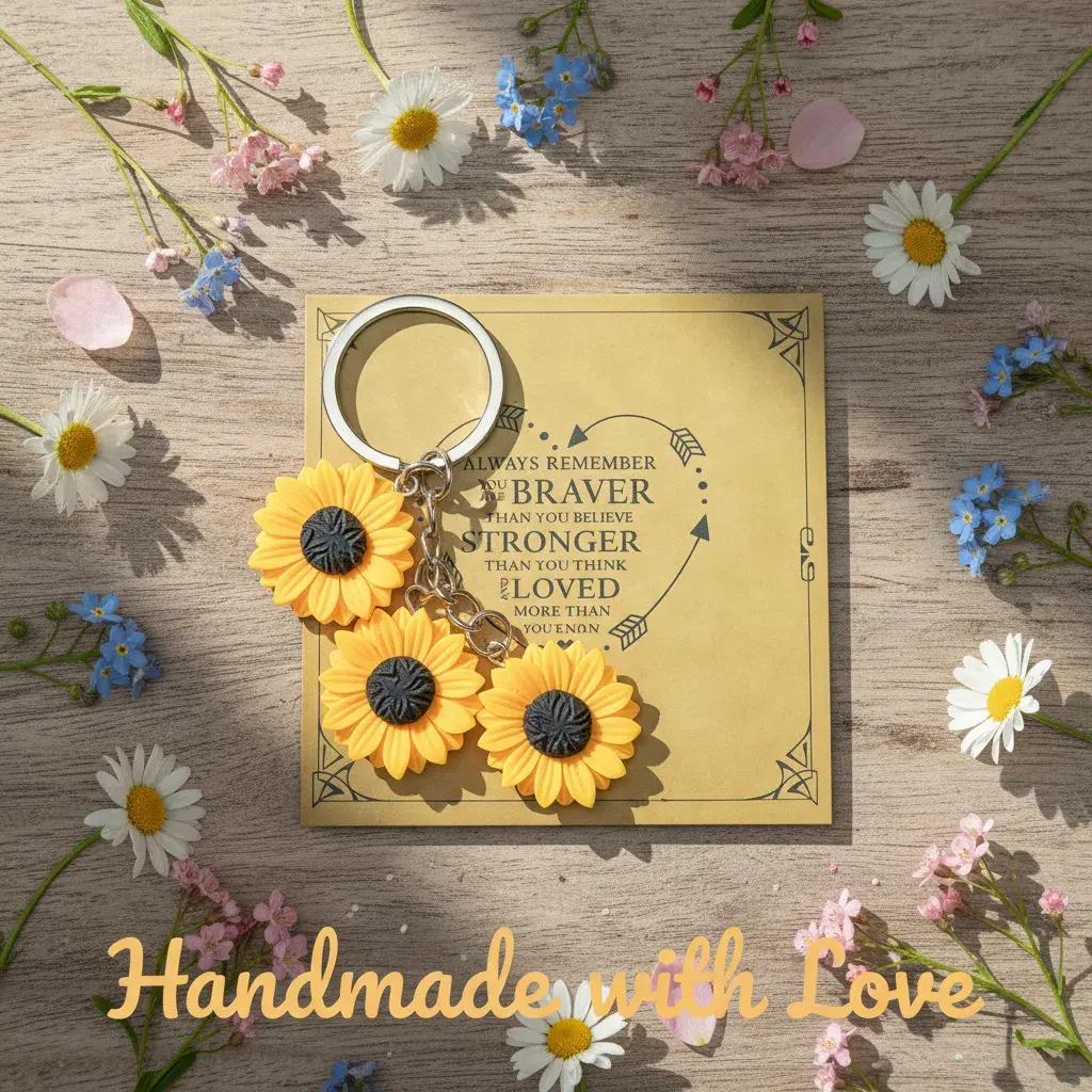 Clip-On Bag Charms 3-Piece Set, Bohemian Style Resin Accessories with Dainty Floral Sunflower Detailing, Cute Holiday Gift for Girls with Gift Card, Dainty Floral Detailing Keychains, Everyday