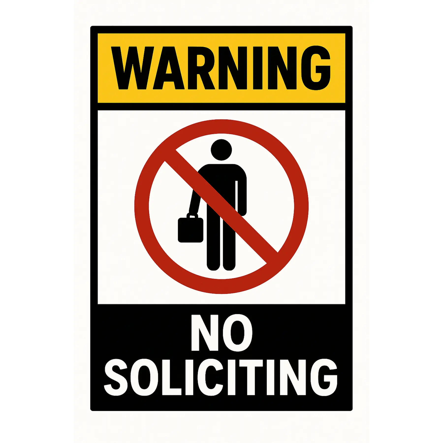 Warning No Soliciting Sign - Clear Visual Symbol for Property Protection - Essential for Home & Office Safety