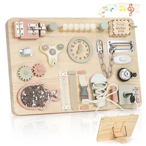 JOYREAL Montessori Large Busy Board with Stand for Fine Motor Skills Wooden Fidget Activity Board for Toddlers Gifts for Boys Girls Neutral Design 40.5x28.4x6.6cm