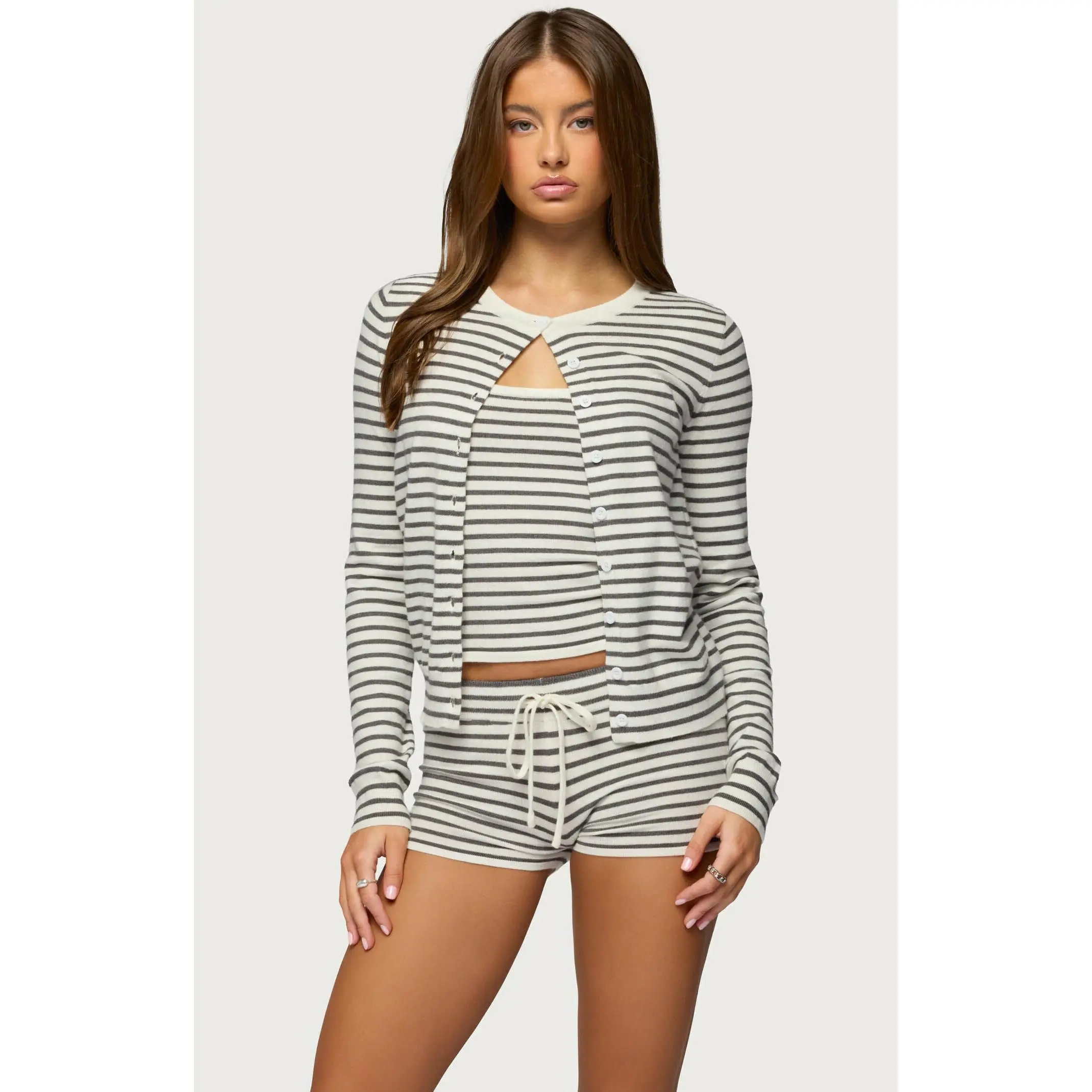 Edikted Women's Lillian Striped Button Up Knit Cardigan