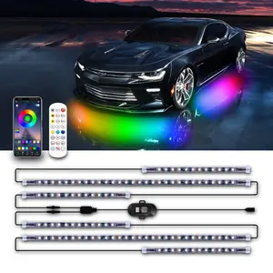 6pcs RGB LED Car Underglow Neon Light Strip Kit with Voice Control & Remote Control for Sedan Van SUV Truck Sleek Light Design Easy Install Ambient Lighting Car Decor, Led Car Lights, Car Decorative Light