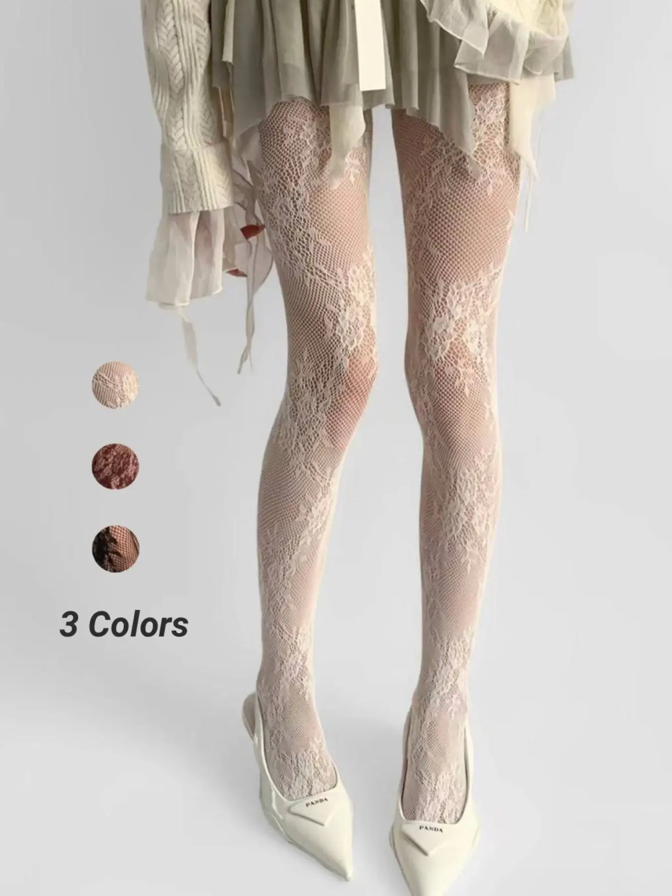 Women's Slim Fit Lace Fishnet Floral Stockings, Sexy Solid Color Hosiery Tights Clothing, Available in