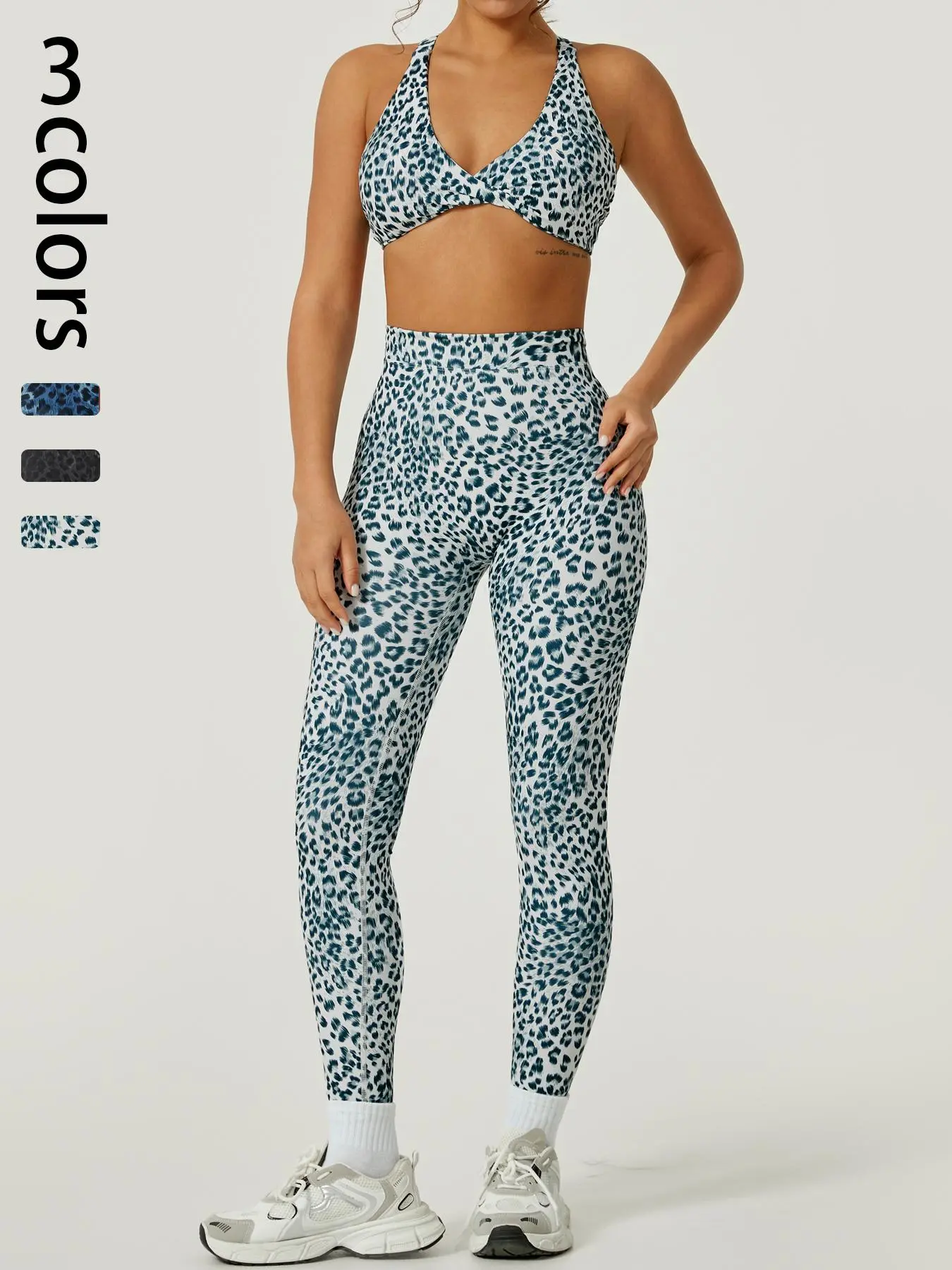 Women's Leopard Print Crop Sports Bra & High Waist Leggings Tracksuit Set, Sporty Casual Comfy Breathable Fitness Outfits for Yoga Gym Workout Running, Ladies Sportswear for All Seasons, Yoga Activewear Clothes Set, Gym Athletic Clothes