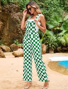 WIRDATRD Christmas Multi Color Checkered Overalls for Women Loose Fit Stretch Jumpsuit Straight Leg Bib Pants Fall Winter New Year Thanksgiving Outfit