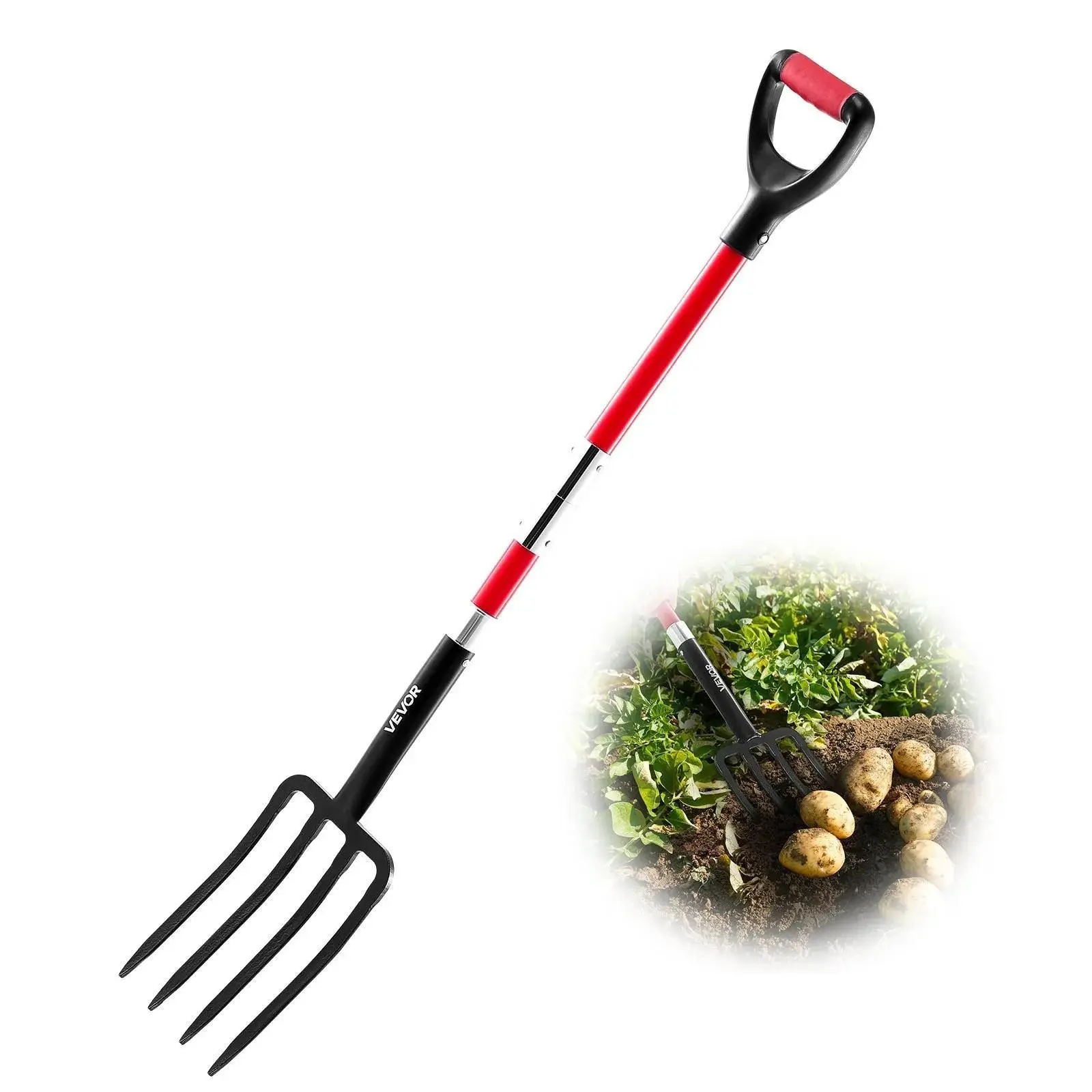 【SummerFinds】VEVOR 4-Tine Fiberglass Handle Garden Fork, 45 in Length Heavy-Duty Digging Tool for Women, with Non-Slip Grip, Easy Assembly, Easy Control, Durable & Long-Lasting for Gardening Use