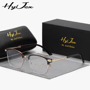 HyJex Unisex half-frame metal retro simple frame glasses personalized flat glasses