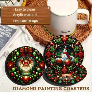 8-Piece Christmas Theme Acrylic Coaster Set, Heat Resistant Non-Slip Table Mats, Ideal for Home Office Party Use, Diameter 10cm (3.9 Inches)