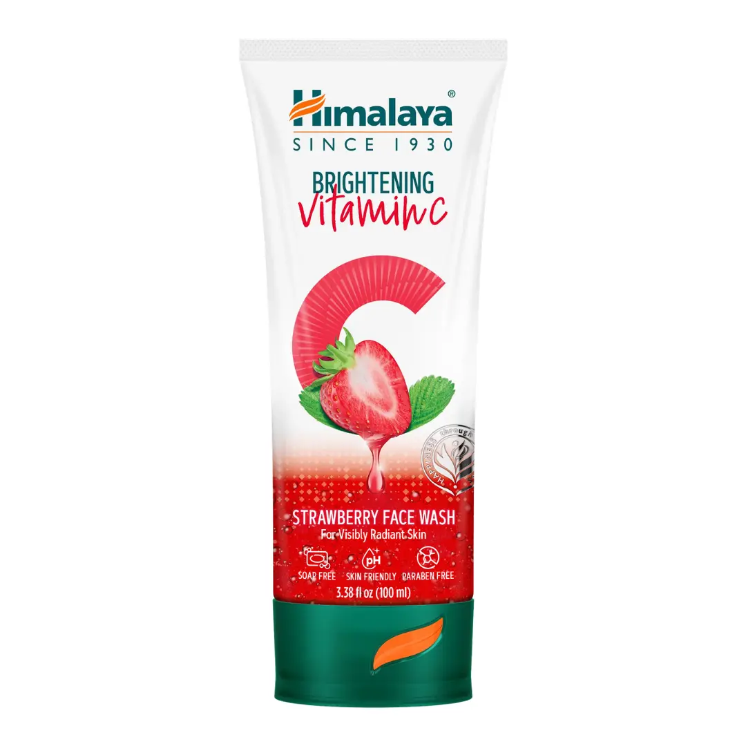 Himalaya Brightening Vitamin C Strawberry Face Wash, with Cellulose Beads & Amla Fruit Extract for Visibly Radiant Skin, Gentle Cleansing Formula