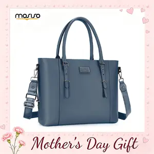 【Mother's Day Gift】MOSISO PU Leather Laptop Tote Bag for Women, Waterproof Large Capacity Work Shoulder Briefcase Handbag, Fits 13.3-17.3 Inch, Durable Lightweight Computer Carrying Case, Black Friday Gift Choice, Adjustable Strap, Top Zipper Closure