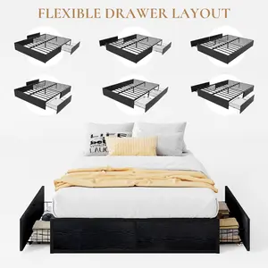 SHA CERLIN Full Platform Bed Frame with 2 Large Storage Drawers, Rustic Wood and Metal, Noise-Free, No Box Spring Needed, Black/Brown#ChristmasGifts#TikTokShopBlackFriday