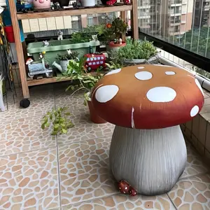 13.4" Oversized Mushroom Statue Stool, Resin Garden Stool with Forest Base, Multi-Purpose Decorative Stool for Courtyard, Lawn, Indoor & Outdoor Summer Decoration